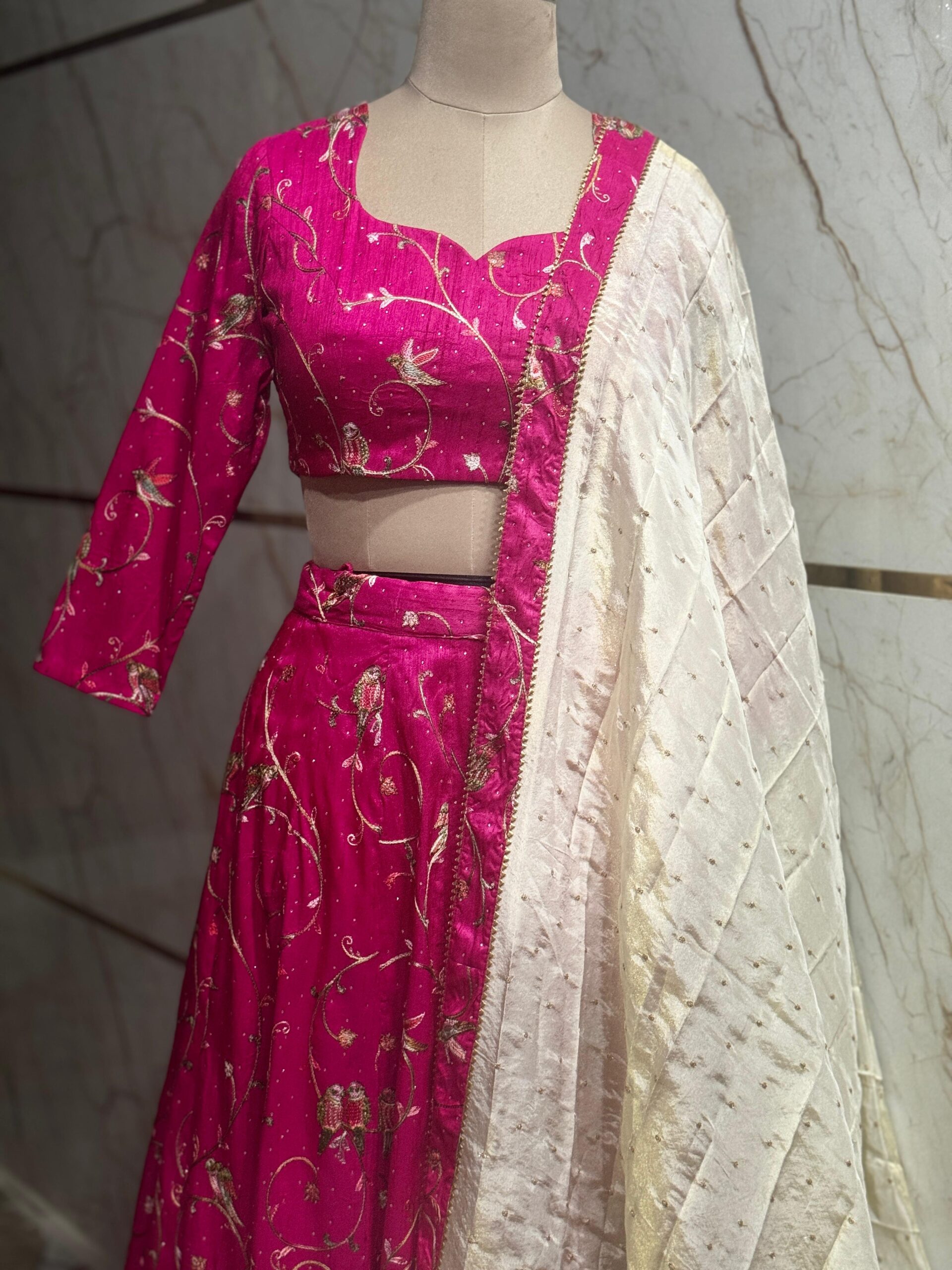 2 Dark Pink Raw Silk Lehenga