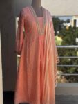 Peach Organza Chikankari Kurti Set