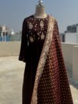 Chocolate Crepe Salwar With Hand Embroidered Yoke