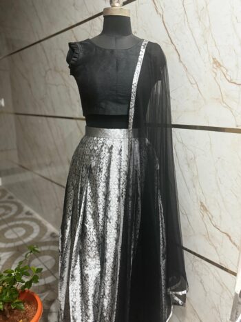 Silver Lehenga with Black Dupatta